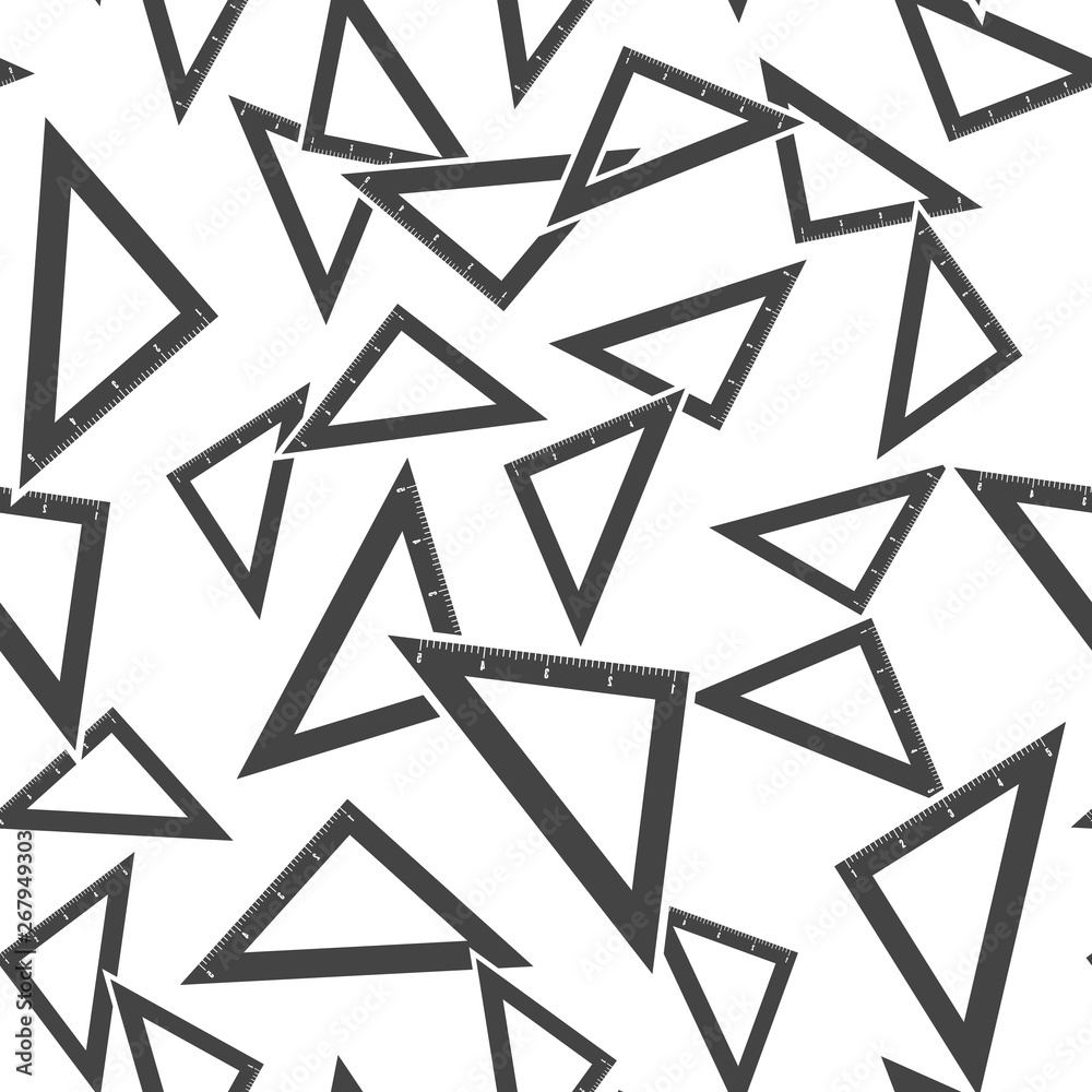 Vector icon triangle ruler. Metric system. School measuring lance. Measuring tape seamless pattern on a white background. Vector icon triangle ruler. Metric system. School measuring lance. Measuring tape seamless pattern on a white background.