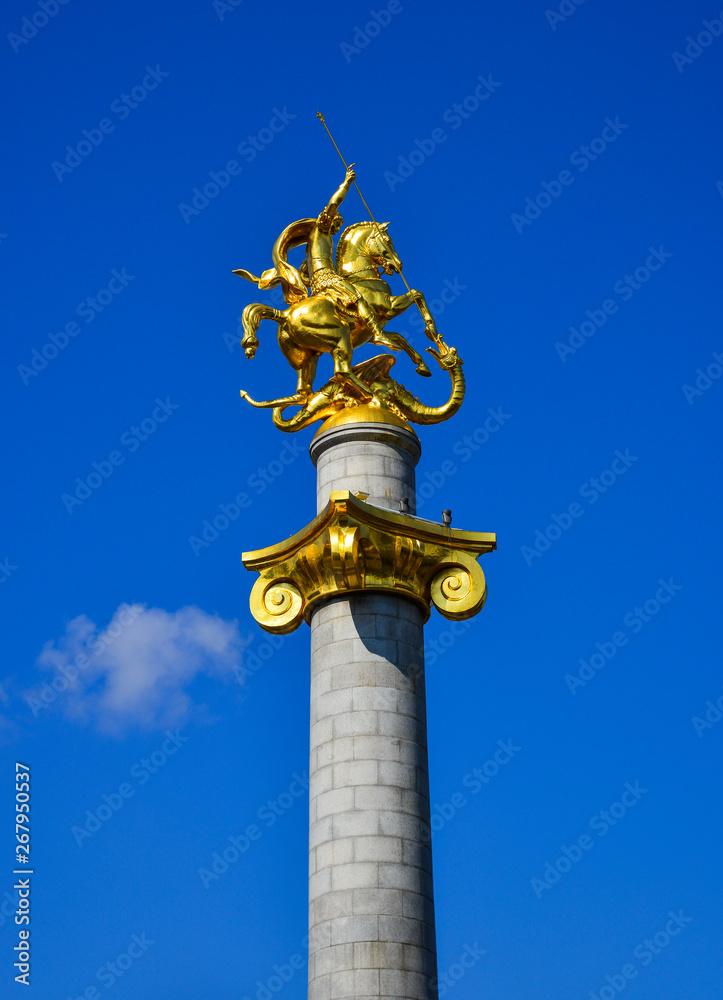 Golden statue of St. George in Tbilisi, Georgia