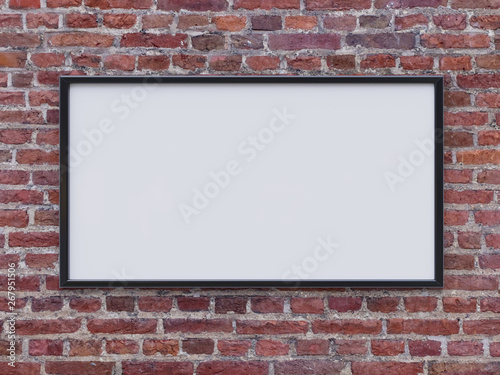 3D rendering of blank billboard (empty advertisement) on brick wall. Empty mockup template