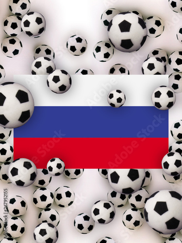Fototapeta Naklejka Na Ścianę i Meble -  Football 2020. Russian flag on a white background with football balls. Host of the european championship. Russia, St. Petersburg. 3D illustration