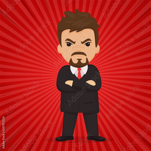 Businessmen or boss who are showing anger. On a red comic cartoon background.