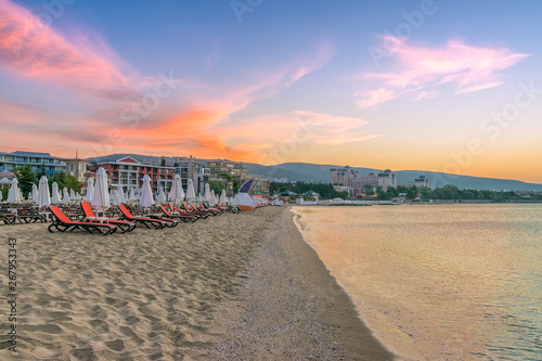 Obraz na płótnie A beautiful beach at sunrise in Sunny Beach on the Black Sea coast of Bulgaria w salonie