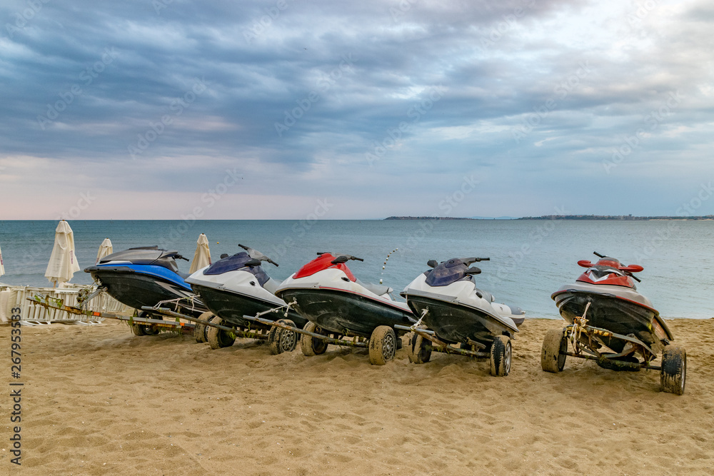 Jet ski at the beach in Sunny Beach on the Black Sea coast of Bulgaria