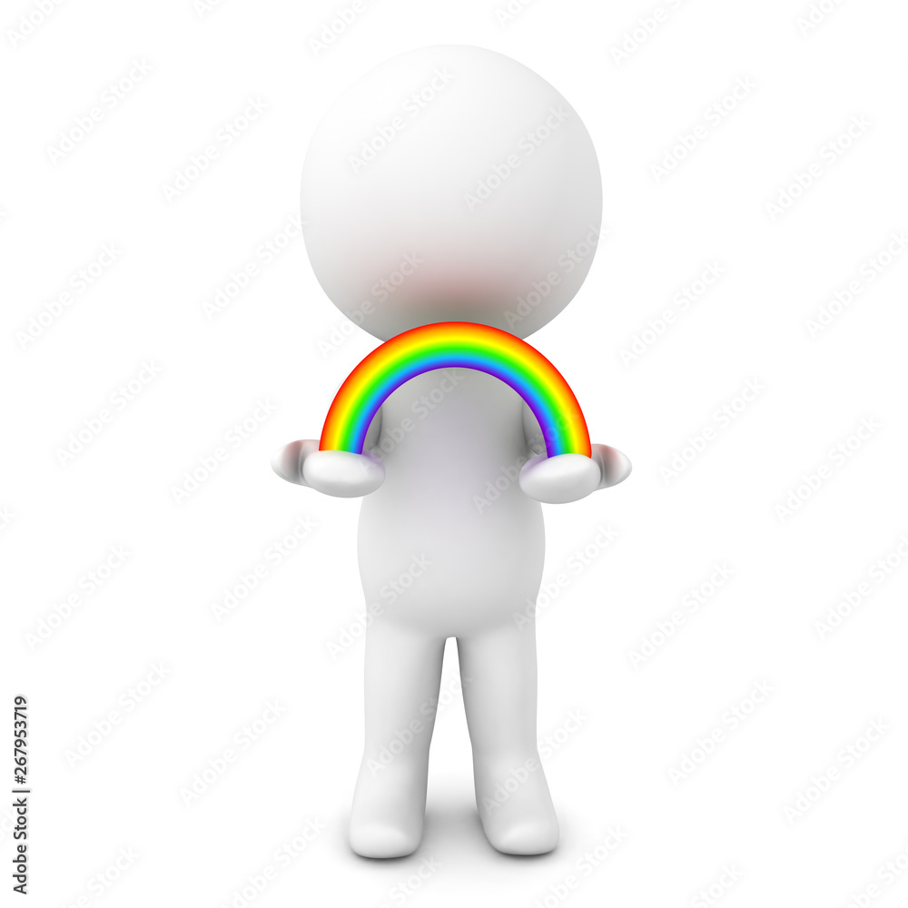 3D Character holding rainbow in his hands 3D Character holding rainbow in his hands