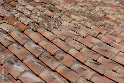 Mediterranean style old roof tiles background. Architectural ele