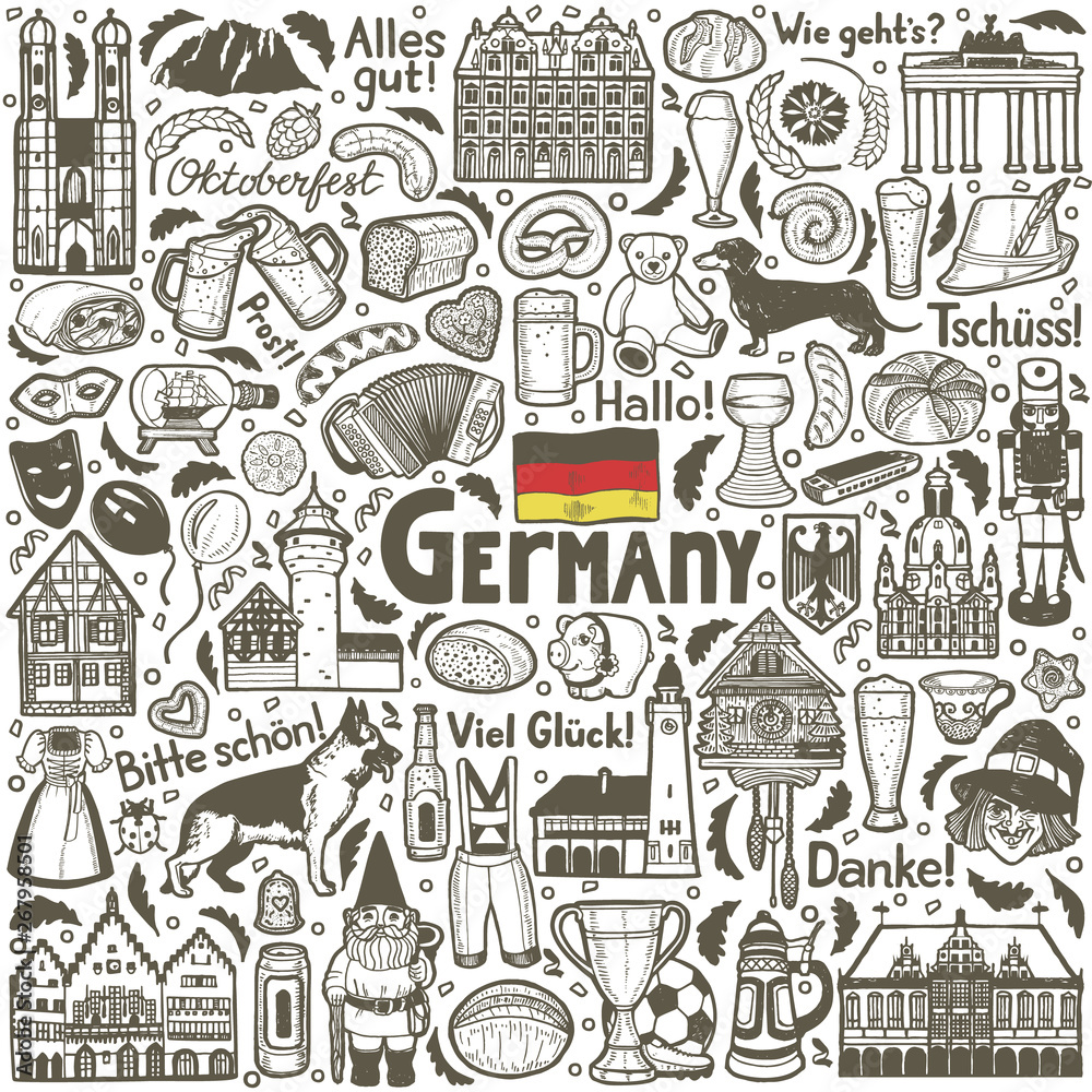 German Symbols Composition in Hand Drawn Style