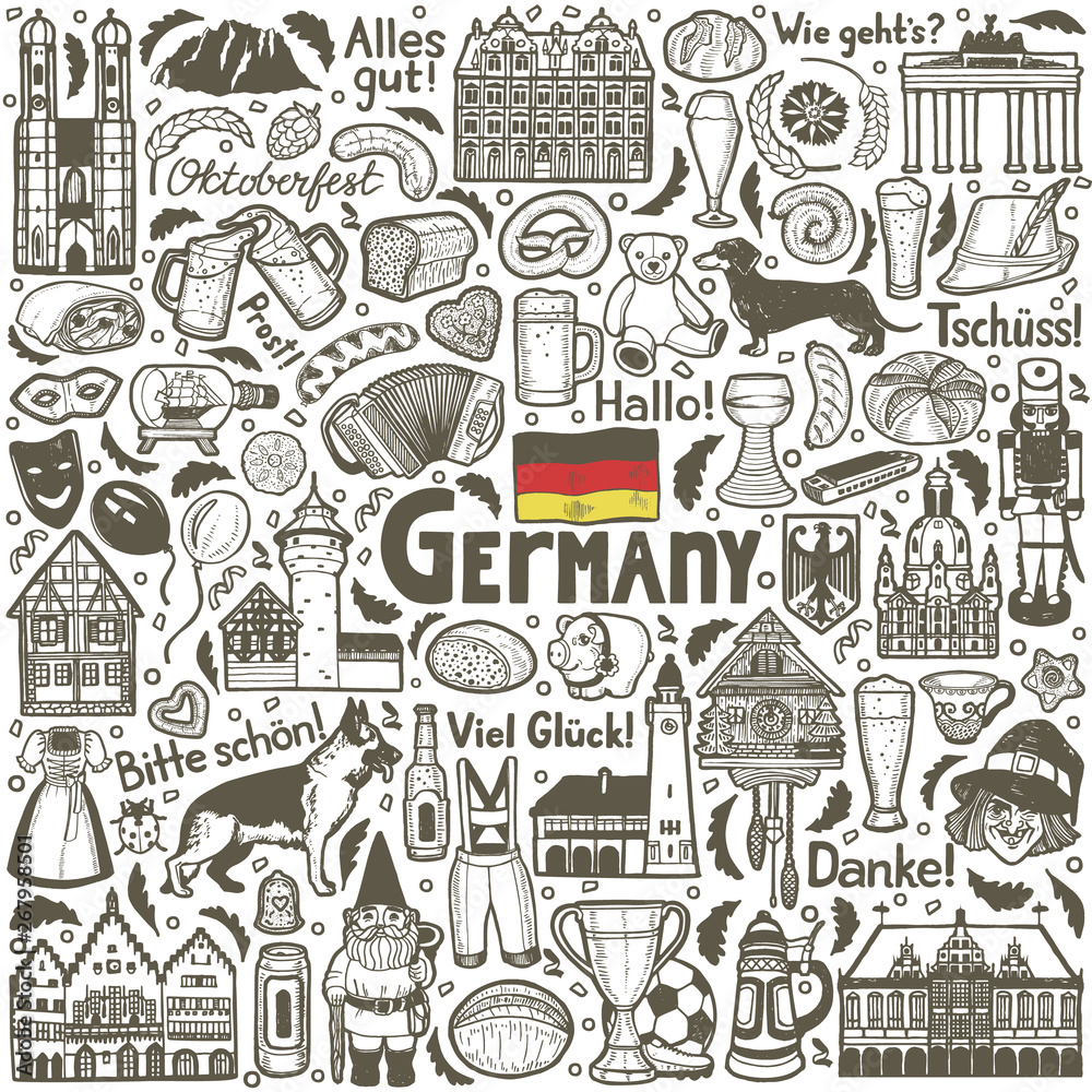 German Symbols Composition in Hand Drawn Style German Symbols Composition in Hand Drawn Style