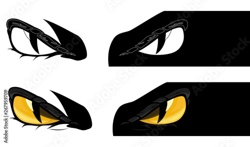evil yellow eyes staring from dark shadow - demon monster looking intently vector design set