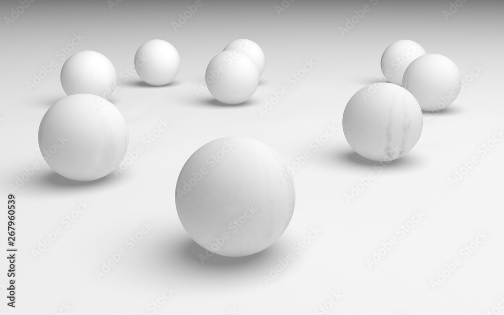 White abstract background. Set of white balls isolated on white backdrop. 3D illustration White abstract background. Set of white balls isolated on white backdrop. 3D illustration