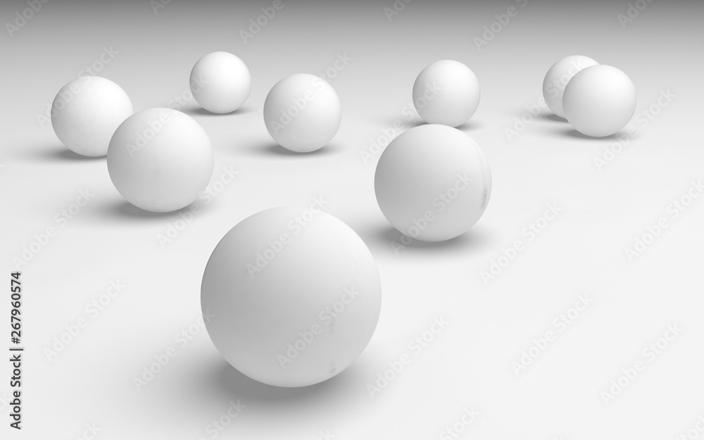 White abstract background. Set of white balls isolated on white backdrop. 3D illustration White abstract background. Set of white balls isolated on white backdrop. 3D illustration
