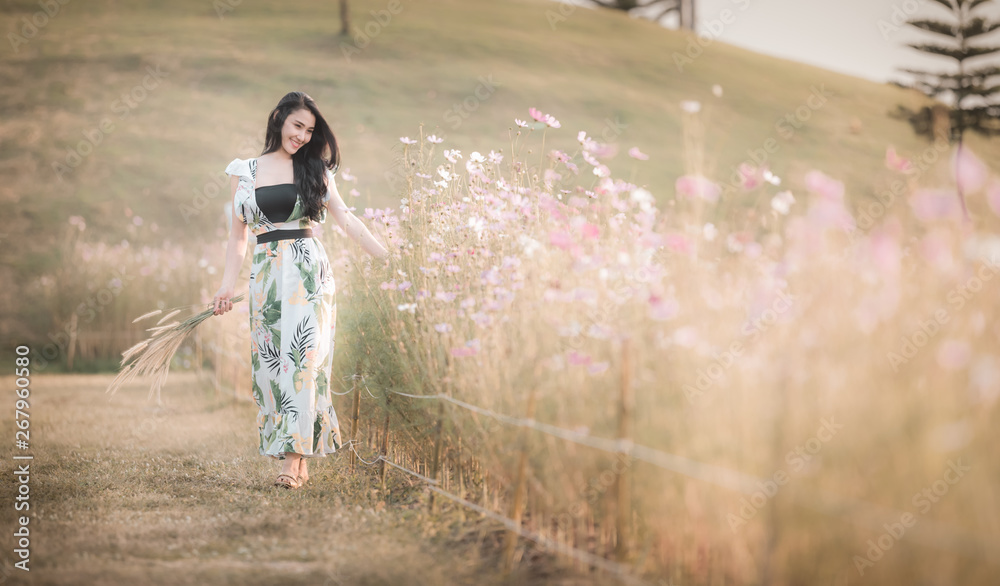 beautiful asian women girl walking and smiling relax in the park flower picture style vintage beautiful asian women girl walking and smiling relax in the park flower picture style vintage