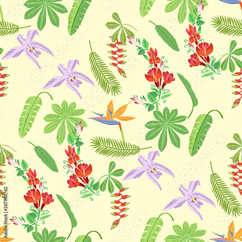Wallpaper Mural Seamless Pattern with Plants and Flowers in Jungle Torontodigital.ca
