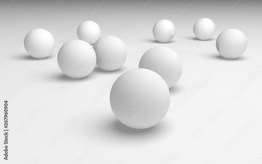White abstract background. Set of white balls isolated on white backdrop. 3D illustration White abstract background. Set of white balls isolated on white backdrop. 3D illustration