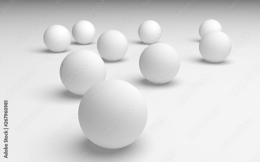 White abstract background. Set of white balls isolated on white backdrop. 3D illustration White abstract background. Set of white balls isolated on white backdrop. 3D illustration