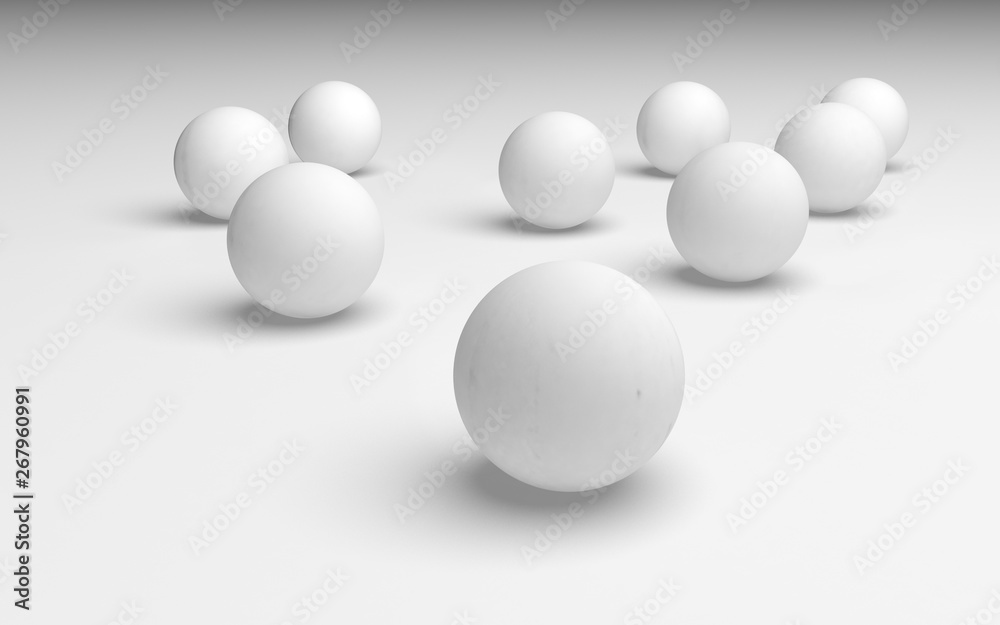 White abstract background. Set of white balls isolated on white backdrop. 3D illustration White abstract background. Set of white balls isolated on white backdrop. 3D illustration