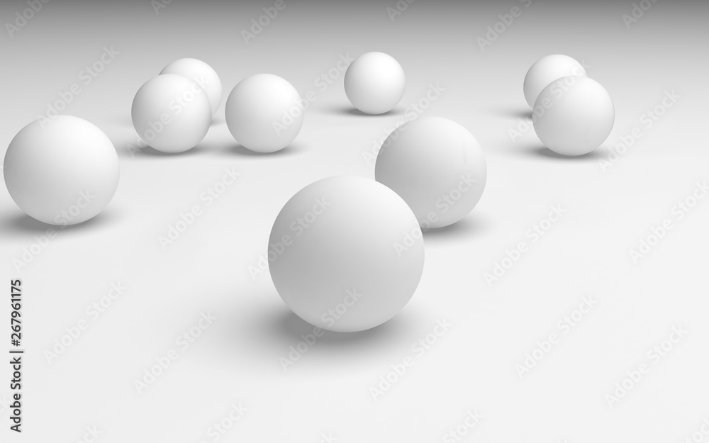 White abstract background. Set of white balls isolated on white backdrop. 3D illustration White abstract background. Set of white balls isolated on white backdrop. 3D illustration