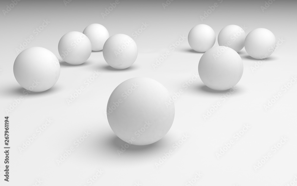 White abstract background. Set of white balls isolated on white backdrop. 3D illustration White abstract background. Set of white balls isolated on white backdrop. 3D illustration
