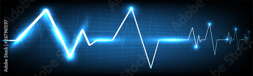 Blue Heart pulse monitor with signal.Vector tech line wave and technology digital business using as background and wallpaper