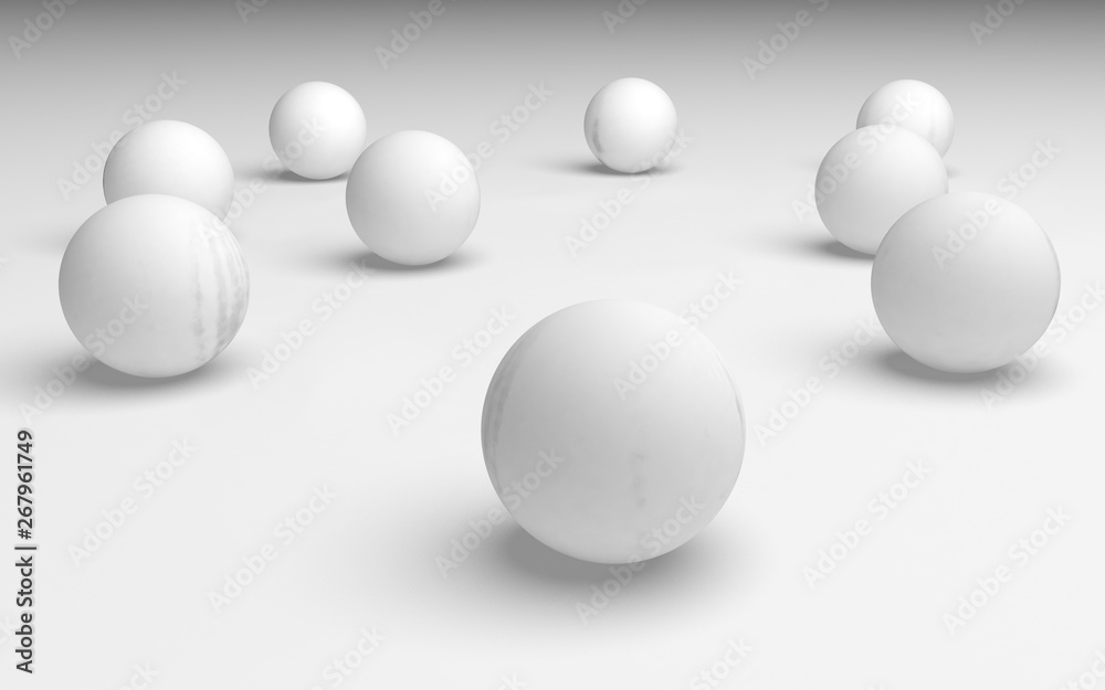 White abstract background. Set of white balls isolated on white backdrop. 3D illustration White abstract background. Set of white balls isolated on white backdrop. 3D illustration