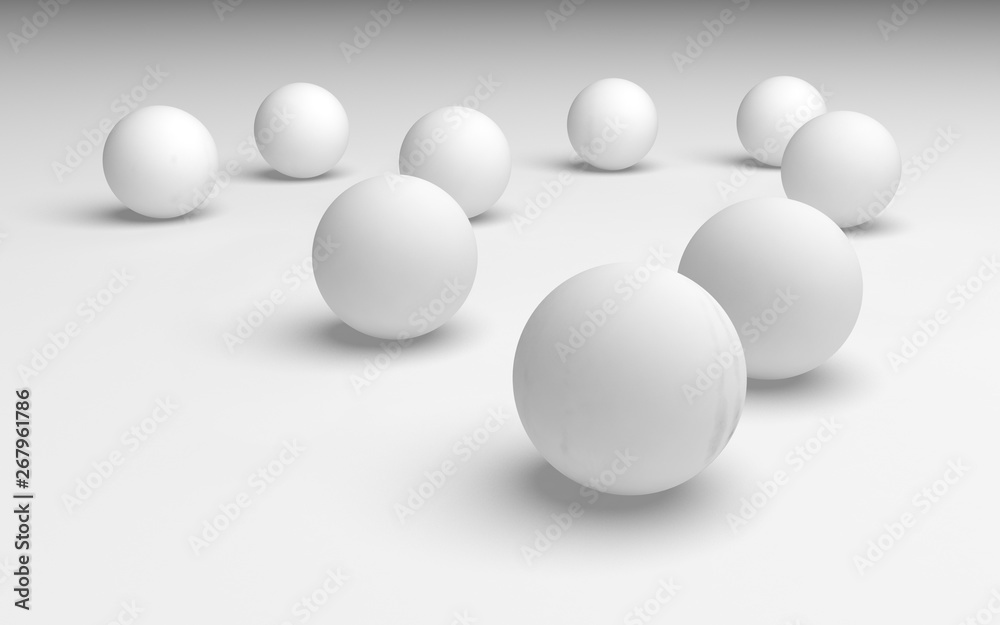 White abstract background. Set of white balls isolated on white backdrop. 3D illustration White abstract background. Set of white balls isolated on white backdrop. 3D illustration