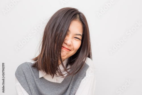 Healthy long hair and skin care concept women smiling