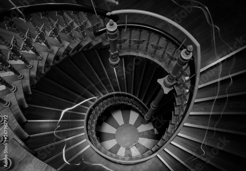 Beautiful vintage stairs in black and white.