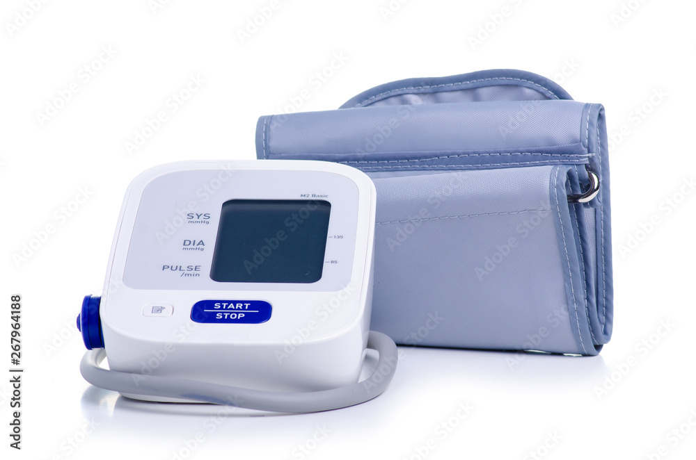 Digital blood pressure monitor electric tonometer on white background isolation Digital blood pressure monitor electric tonometer on white background isolation