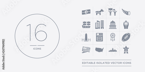16 vector icons set such as 4th of july, albuquerque, america, american civil war, american football contains american native, bake, washington monument, blessings. 4th of july, albuquerque, america