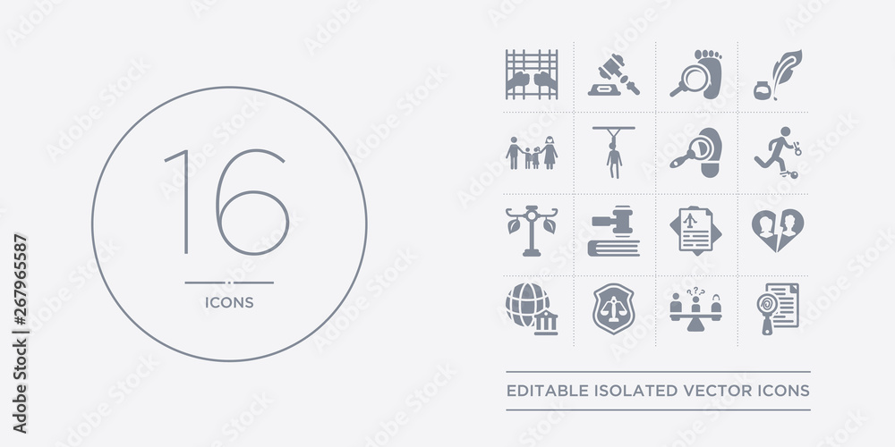 16 vector icons set such as criminal record, custody, defense, diplomacy, divorce contains employment, employment law, environmental law, escape. criminal record, custody, defense from law and 16 vector icons set such as criminal record, custody, defense, diplomacy, divorce contains employment, employment law, environmental law, escape. criminal record, custody, defense from law and