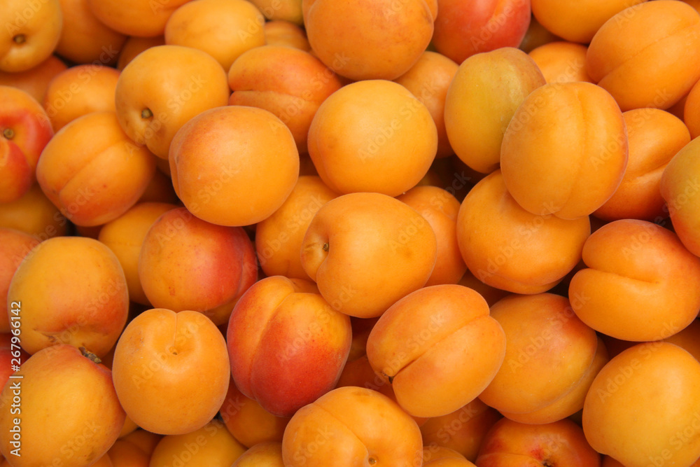 Close up view of apricots on the market