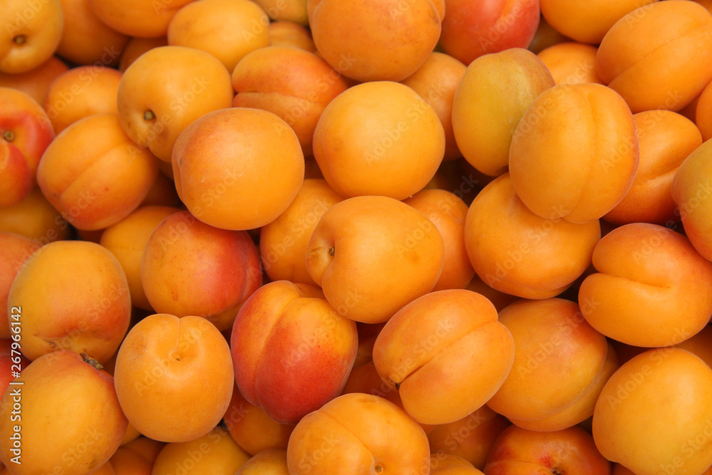 Close up view of apricots on the market Close up view of apricots on the market