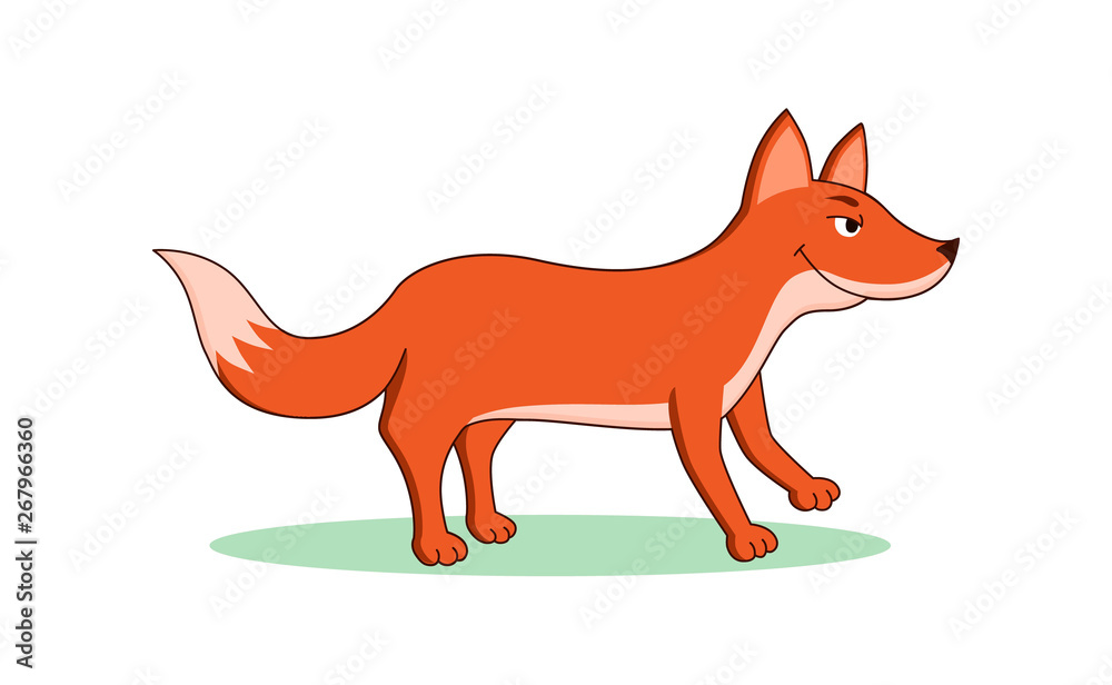 Tricky fox flat cartoon character. Forest animal personage, isolated on white