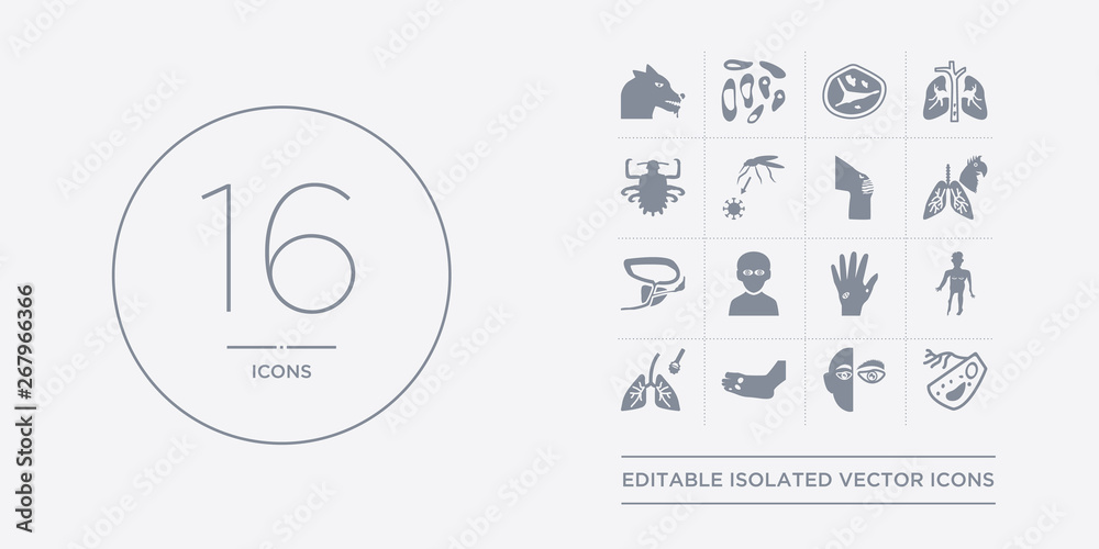 16 Vector Icons Set Such As Phenylketonuria Pilia Plague Pneumonia
