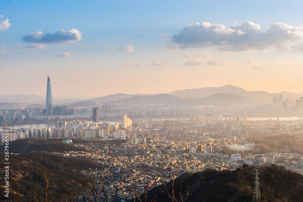 seoul city, skyline and skyscraper, south korea.