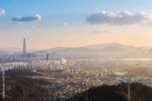 Photography seoul city, skyline and skyscraper, south korea.