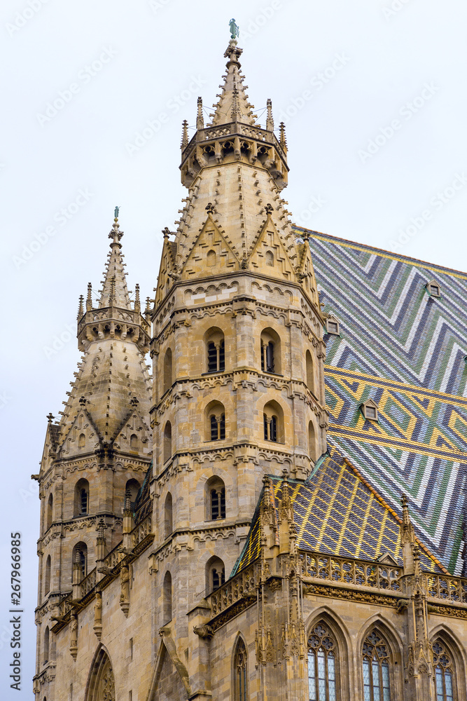 Details from the roof and tower of the Stephansdom -St Stephans's church. Vienna, Austria.