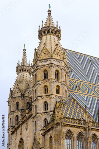Details from the roof and tower of the Stephansdom -St Stephans's church. Vienna, Austria.