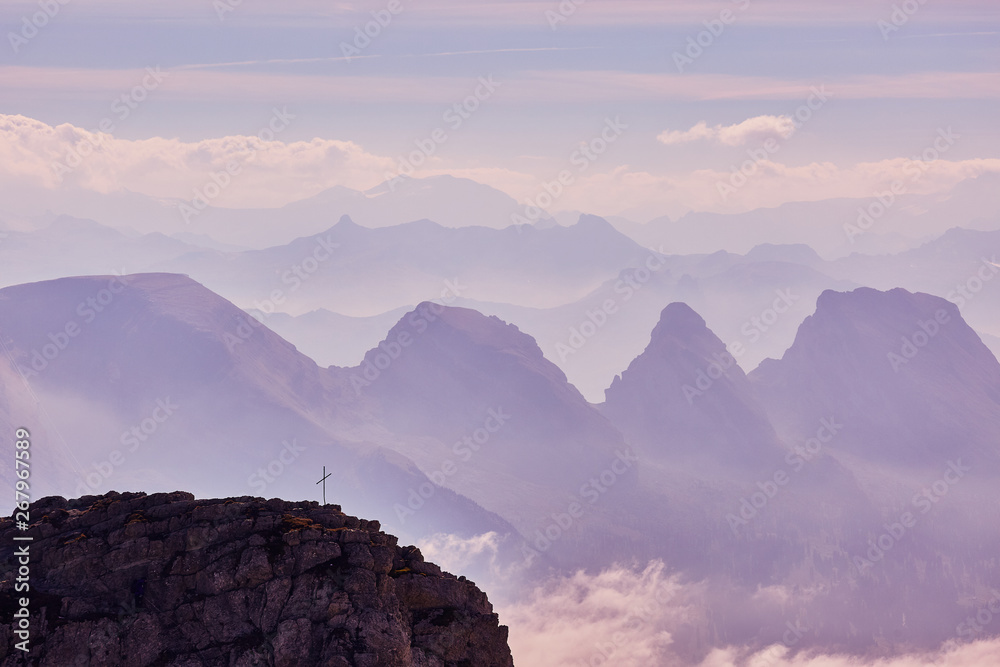 View from Säntis into the surrounding mountain landscape