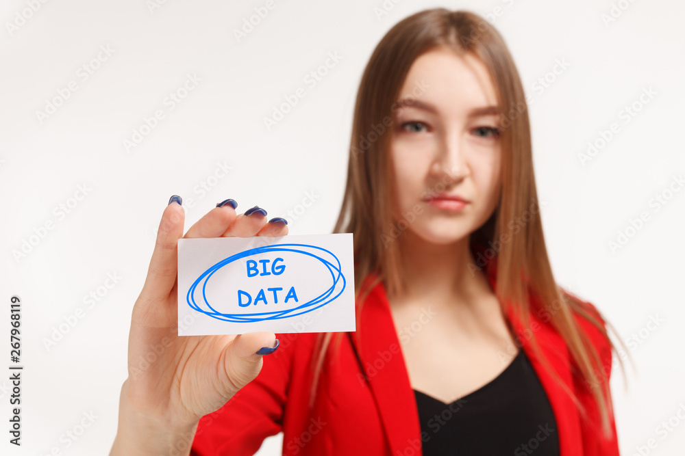 Business, technology, internet and networking concept. Young entrepreneur showing keyword: Big data Business, technology, internet and networking concept. Young entrepreneur showing keyword: Big data