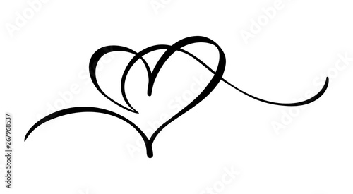 Hand drawn Heart love sign. Romantic calligraphy vector illustration. Concepn icon symbol for t-shirt, greeting card, poster wedding. Design flat element of valentine day