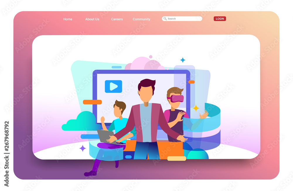 Landing page design of social media and entertainer. Social media concept landing page template. Modern flat design concepts for website design ui/ux and mobile website development. Landing page design of social media and entertainer. Social media concept landing page template. Modern flat design concepts for website design ui/ux and mobile website development.