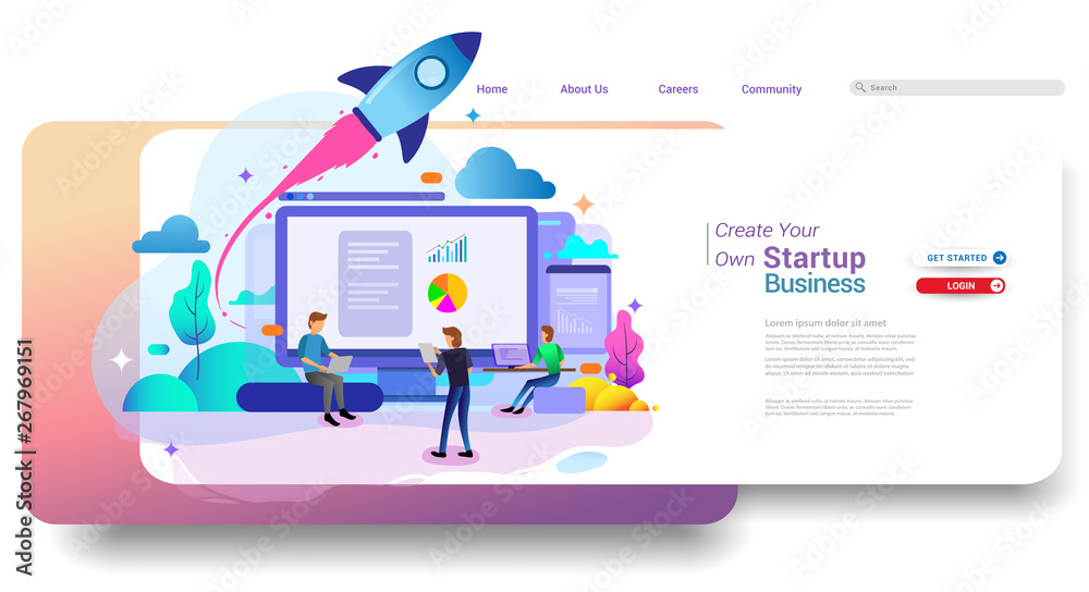 Landing page design concept of Startup Business, Successful startup business concept. Vector illustration concepts for website design ui/ux and mobile website development.