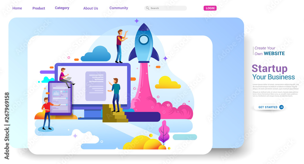 Landing page design concept of Startup Business, Successful startup business concept. Vector illustration concepts for website design ui/ux and mobile website development. - obrazy, fototapety, plakaty 