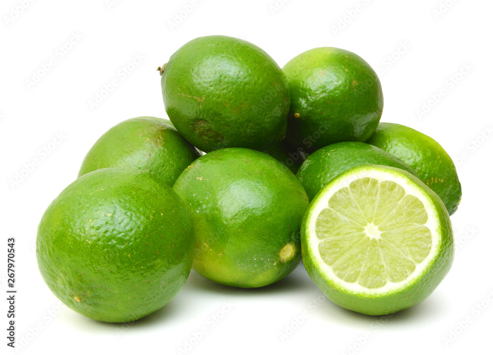 lime lemons group and half on white background lime lemons group and half on white background