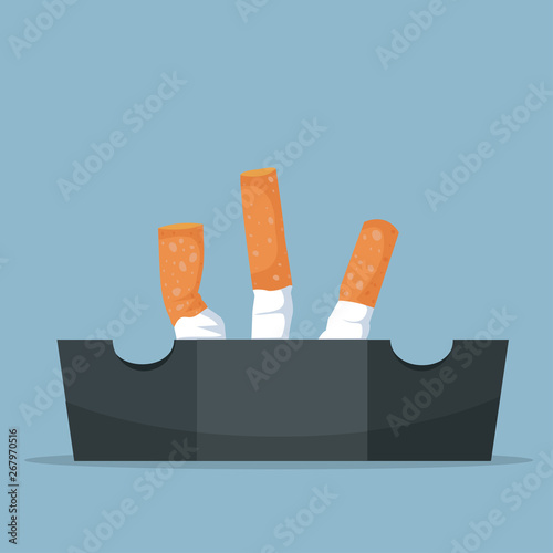 Cigarettes in ashtray vector flat style