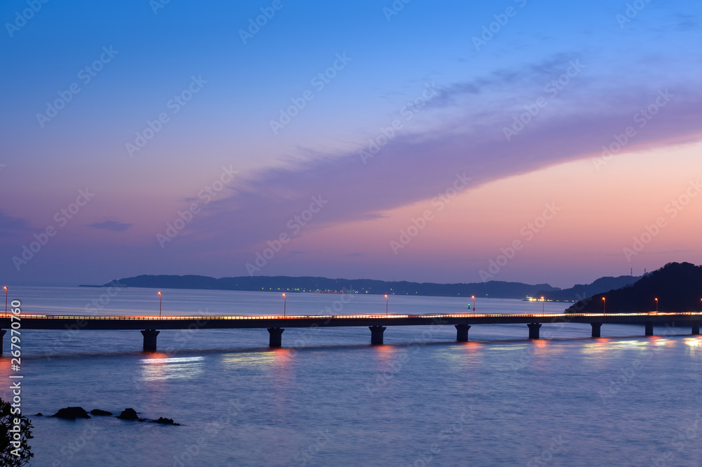 日本の絶景角島大橋の夕暮れ 日本の絶景角島大橋の夕暮れ