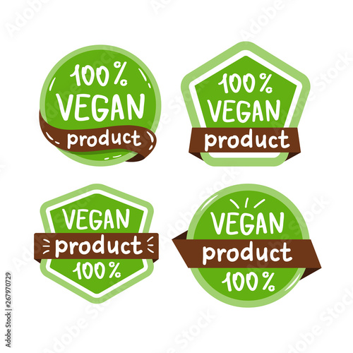 Vegan product 100 percent icon, isolated vector set