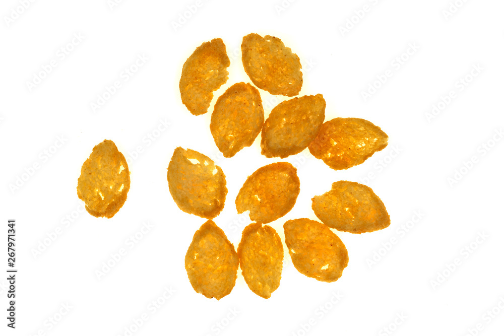 Dry croutons isolated on white background. beer snack Dry croutons isolated on white background. beer snack