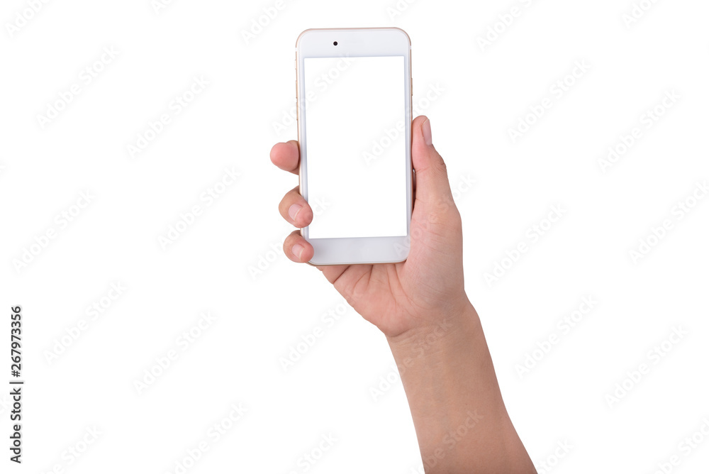 hand hold smartphone isolate on white background