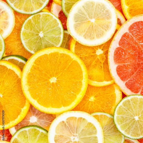Citrus fruits collection food background oranges square lemons limes grapefruit fresh fruit
